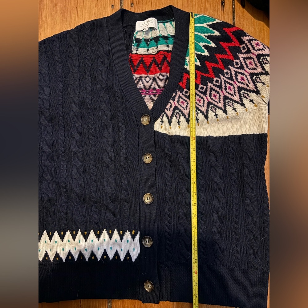 NWOT La Ligne Fairisle Patchwork Cardigan Navy Multi Extra Large (XL) 100% Wool - Picture 11 of 13